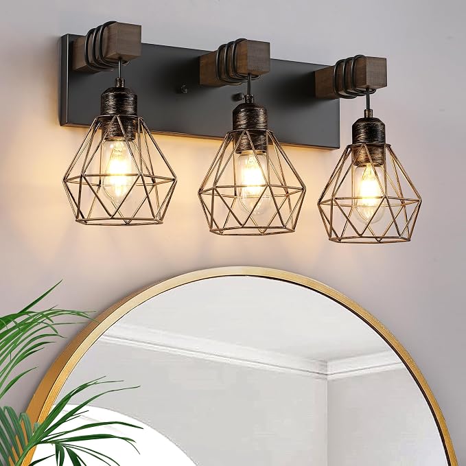 Farmhouse Bathroom Light Fixtures, 3-Light Bathroom Lighting Fixtures Over by LIGHTUPYOURLIFE