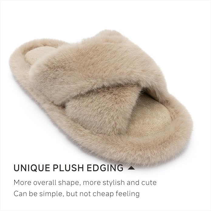 Chantomoo Womens Slippers Memory Foam Fuzzy Cross Band Faux Fur Slippers - Image 2