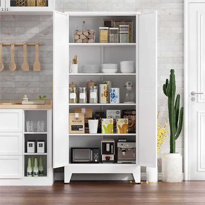 Metal Cabinets with Barn Doors and Adjustable Shelves, 5-Tier Storage Cupboard - Image 2