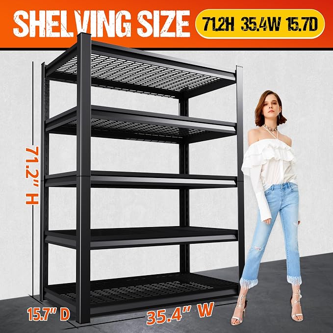5-Tier Garage Shelving Heavy Duty Storage Shelves, Adjustable Metal Shelving - Image 3