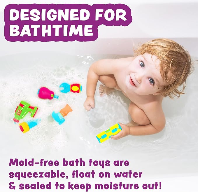 Tub Works® Tools™ Mold Free Bath Toys, 6 Pack | Sealed, No Hole Bath Toys - Image 2