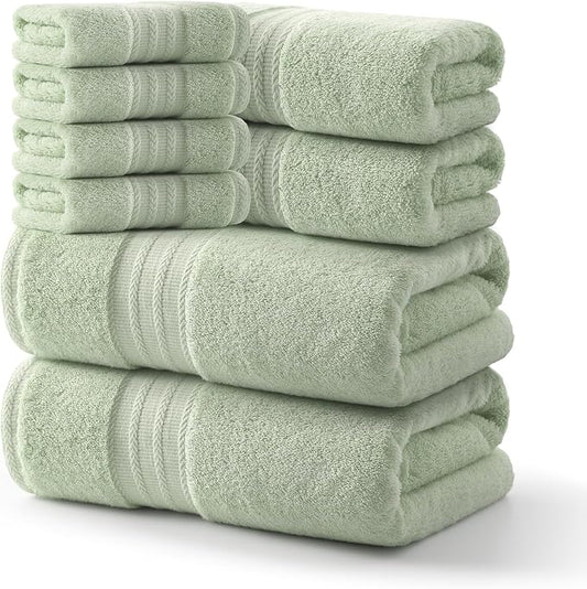 REDKISS Green Towel Set of 8-100% Cotton Luxury Bath Towels Set by REDKISSOnline