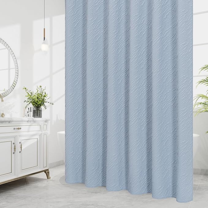 MitoVilla Fog Blue Shower Curtain, Farmhouse Waves Fabric Shower Curtains - Image 2