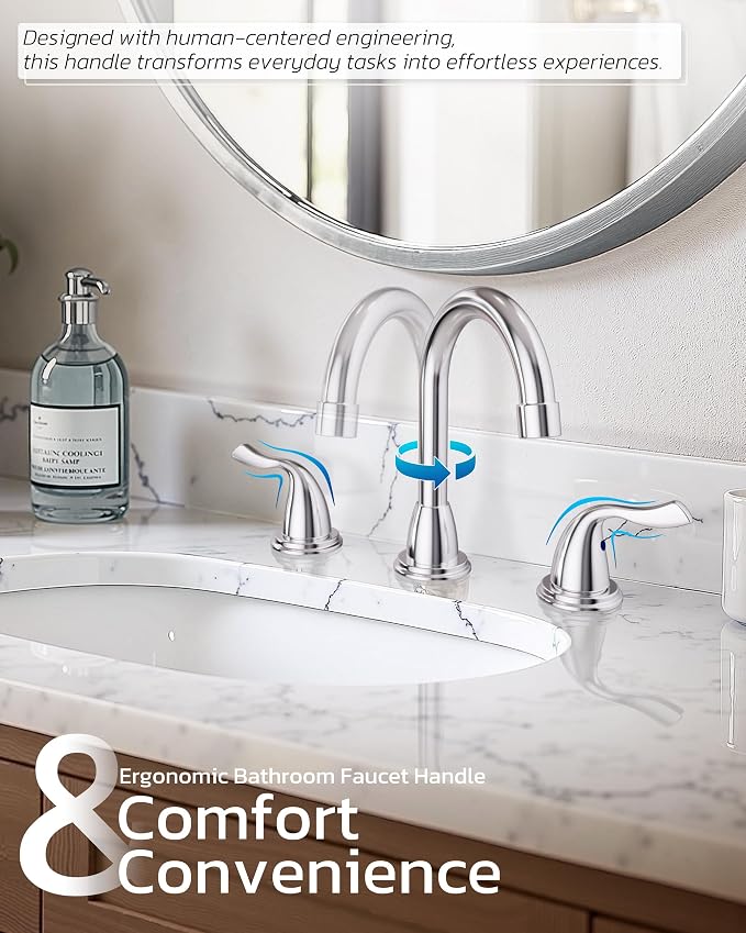 ARCORA Bathroom Sink Faucet 3 Hole, 8 Inch Widespread Bathroom Faucet, Chrome - Image 3