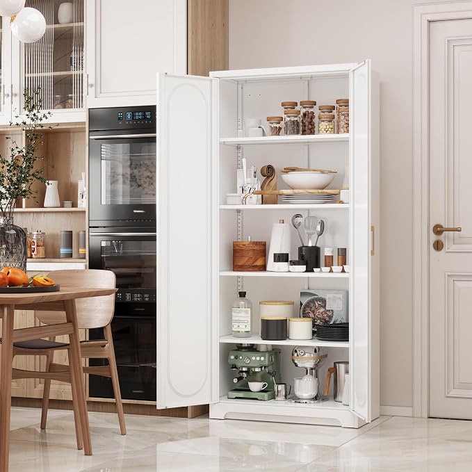 Kitchen Pantry Cabinet, 71”Metal White Storage Cabinet - Image 6