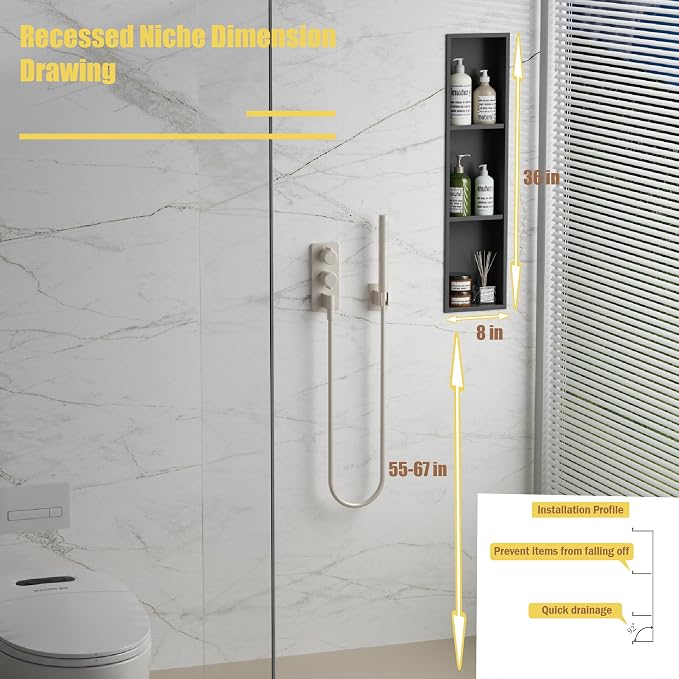 Tall Niche Three-Tiered Shelves Embedded in The Wall，Shower Niche No Tile Needed - Image 2