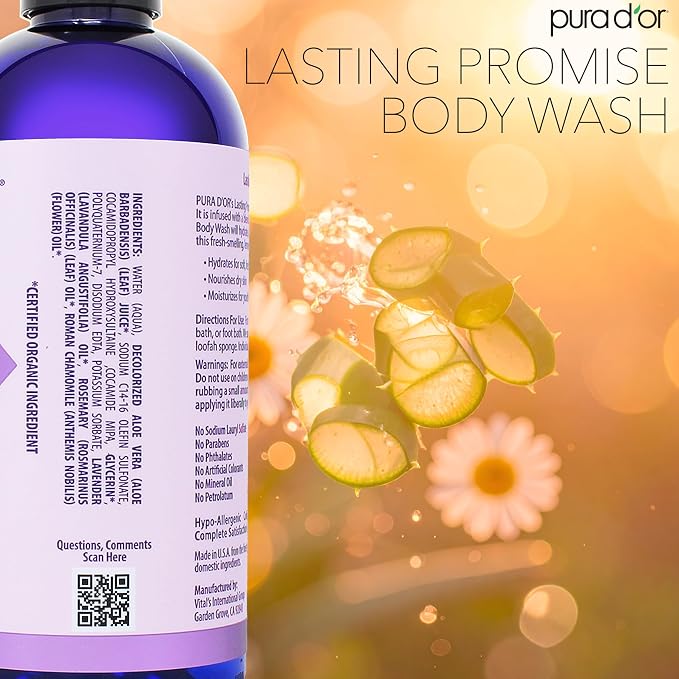 PURA D'OR 16 Oz Lasting Promise Body Wash – Calming Lavender Scent – Aloe Vera - Image 4