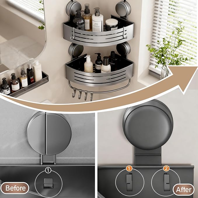 Corner Suction Cup Shower Caddy, No-Drilling Aluminum Shower Shelf - Image 8