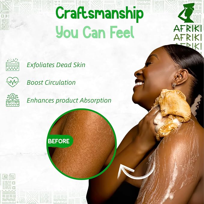 AFRIKI African Net Sponge – Exfoliating Body Scrubber, All Skin Types | 45 in - Image 2