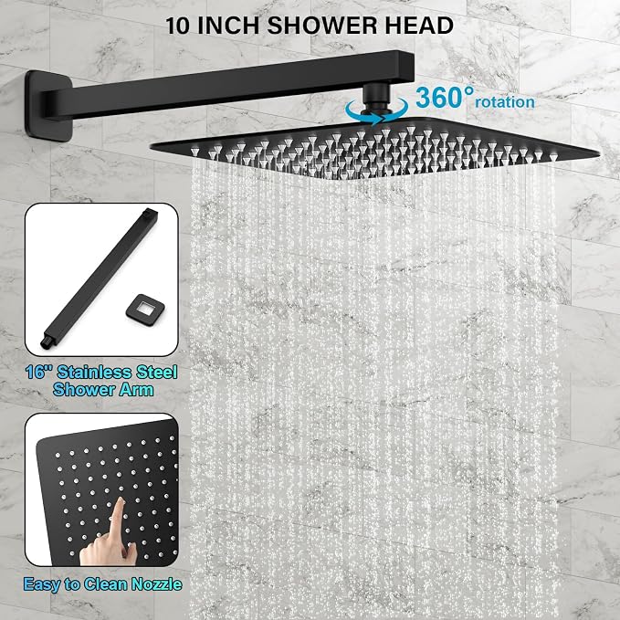 Black Shower Faucet Set, Rainfall Shower System - Image 4