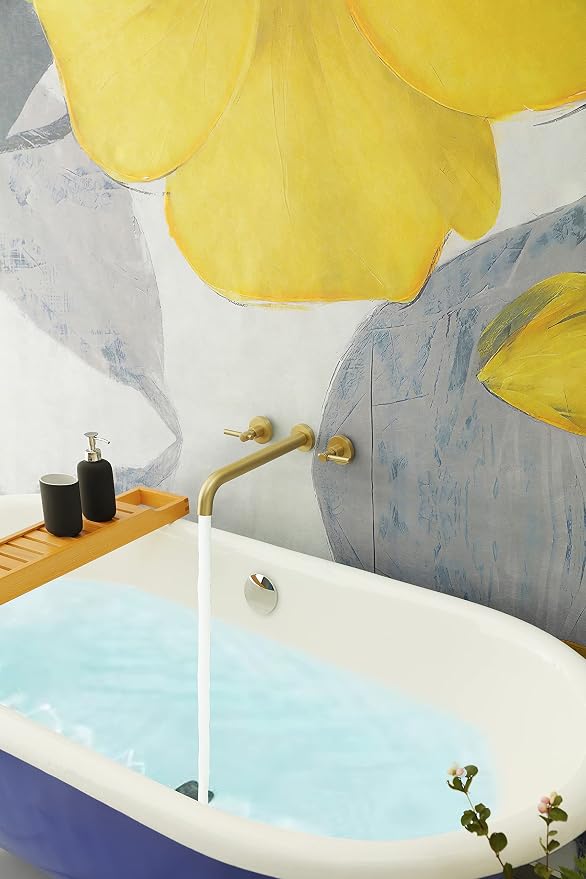 Wall Mount Tub Filler, Two Handle Bathtub Wall Faucet, Extra Long Spout Reach - Image 2