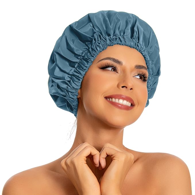 Reusable Shower Cap for Women, Large Waterproof Shower Essentials Bonnet by Edoneery