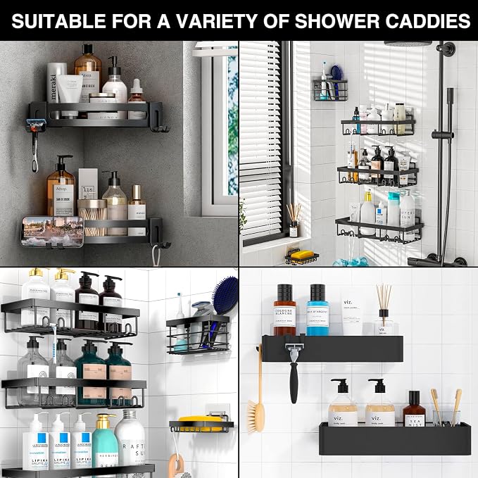 HAOBAOBEI 14 Pack Shower Caddy Adhesive Replacement, Strong Adhesive Hooks - Image 8
