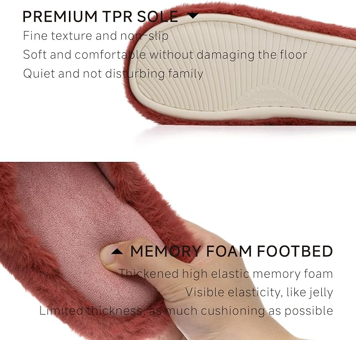 Chantomoo Womens Slippers Memory Foam Fuzzy Cross Band Faux Fur Slippers - Image 3