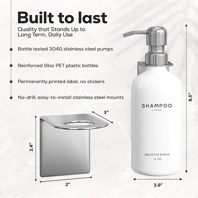 Luxury Shampoo and Conditioner Dispenser Set Wall Mounted by Brighter Barns - Image 3