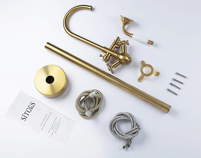 SITGES Solid Brass Freestanding Bathtub Faucet, Bathroom Floor Mount Tub Filler - Image 6