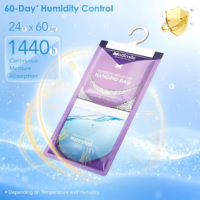 Moisture Absorbers 30 Pack Lavender Fragrance, Hanging Closet Dehumidifier Bags - Image 5