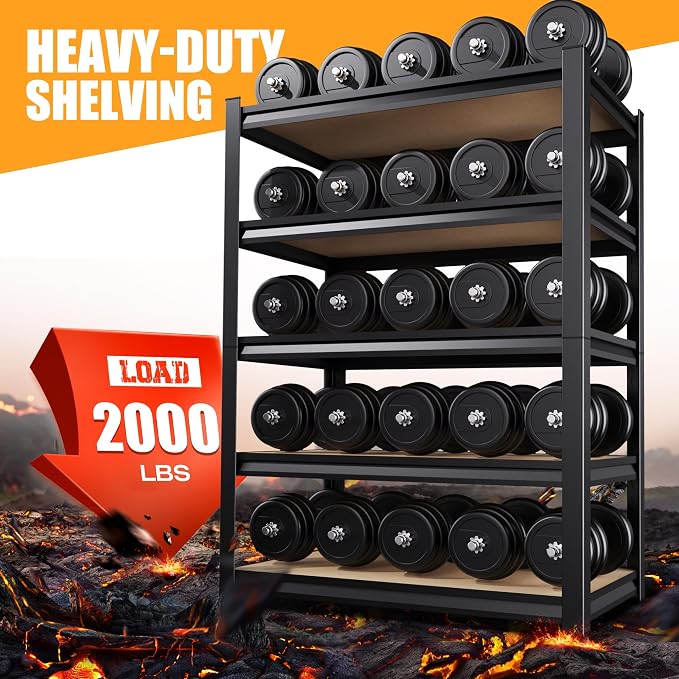 5-Tier Garage Shelving Heavy Duty Storage Shelves, Adjustable Metal Shelving - Image 4