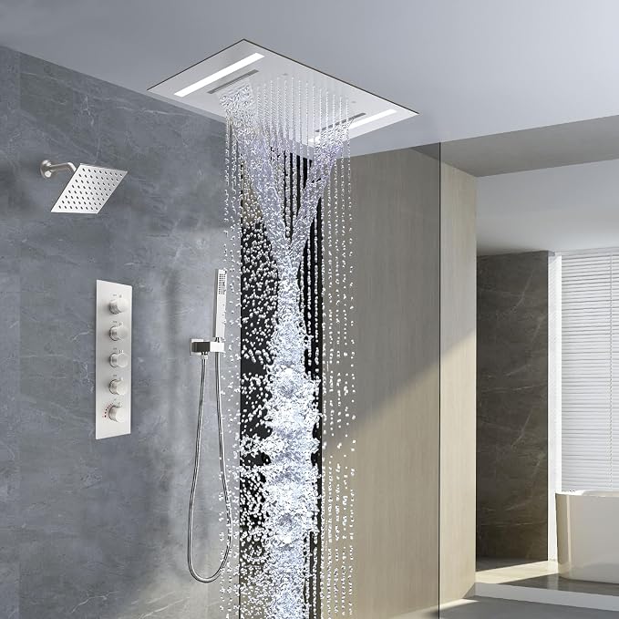 Dual Rain Shower Head Thermostatic Luxury Spa Shower System And Ceiling Mount - Image 2