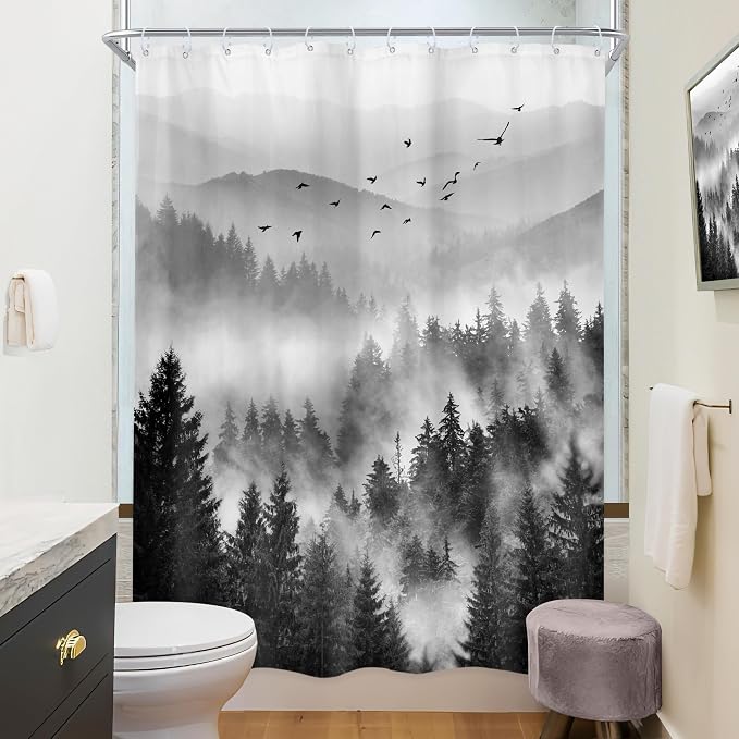 Riyidecor Black and White Shower Curtain 48Wx72H Inch, Stall Narrow Rv Small - Image 4