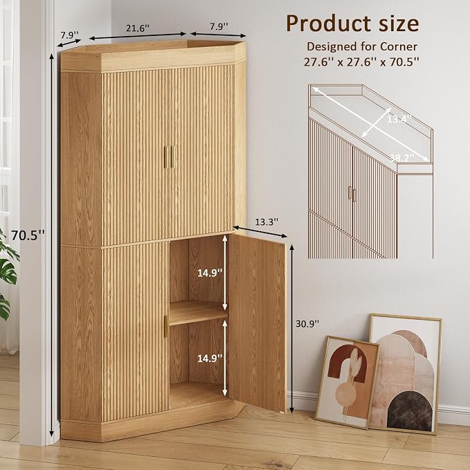 70.3'' Corner Cabinet, Corner Kitchen Pantry - Image 2