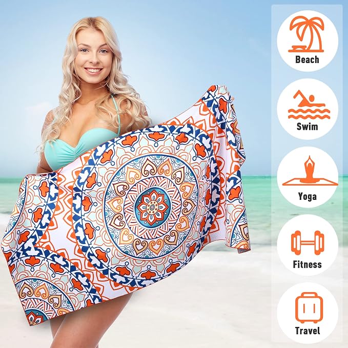 2 Pack Oversized Microfiber Beach Towel, Quick Drying, Super Absorbent - Image 3