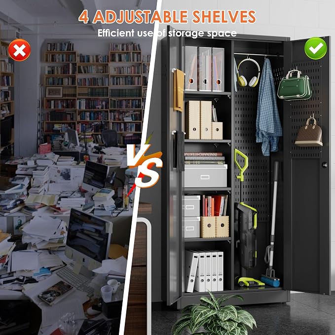 Aobabo Broom Closet Storage Cabinet, Lockable Garage Storage Cabinet - Image 5