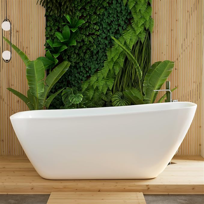 59" Acrylic Freestanding Bathtub, Single Slipper Free Standing Tub, Soaking Tub by Mokleba
