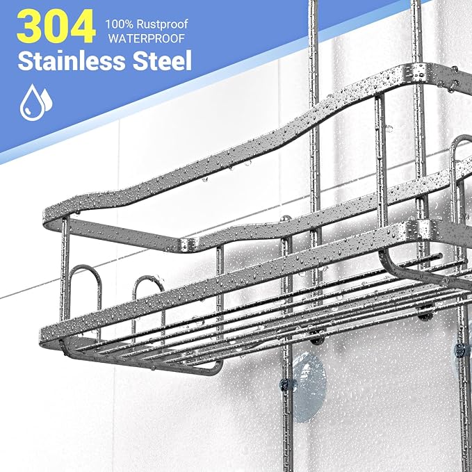 Hanging Shower Caddy Bathroom Organizer: Rustproof Shower Shelf Racks Over - Image 3