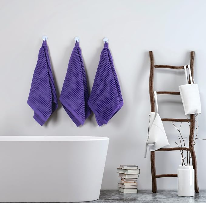 PÜSKÜL Organic Waffle Kitchen Towel 100% Turkish Cotton Set of 3 Lilac - Image 2