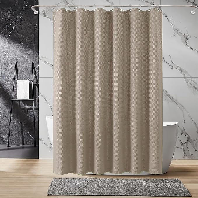 Inhousolu Fabric Shower Curtain Waffle Weave, 230 GSM Heavy Duty, Weighted Hem - Image 8