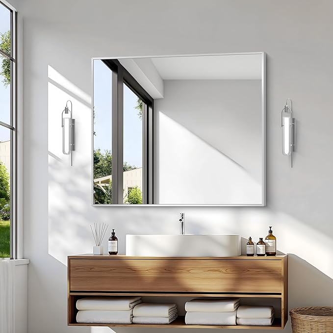 BONEWEI Silver Bathroom Mirror, 30x36 inch Wall Mirror - Image 2