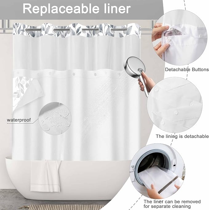 No Hook Shower Curtain and Liner Set, Bath Curtain Sets - Image 5