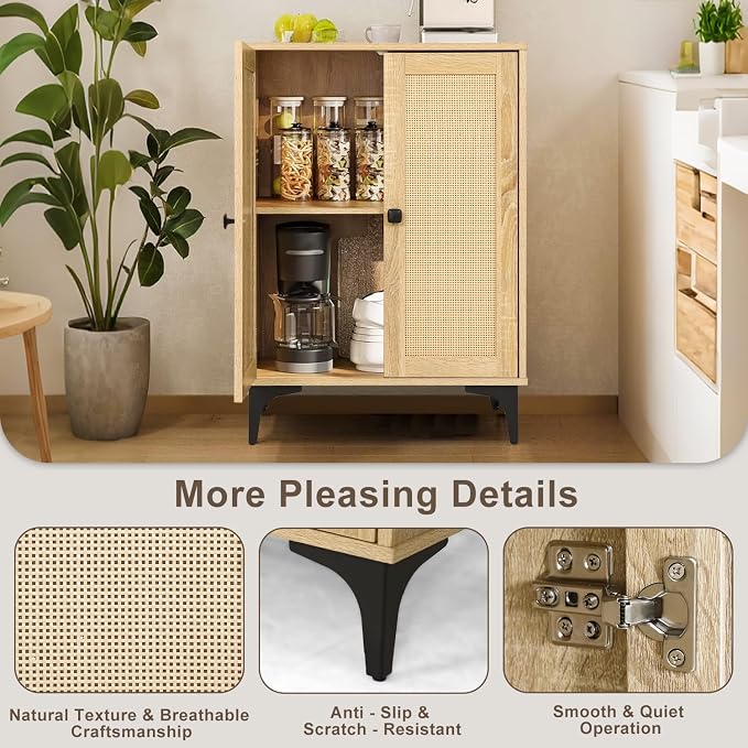 Rattan 4-Door Buffet Sideboard Storage Cabinet - Image 4
