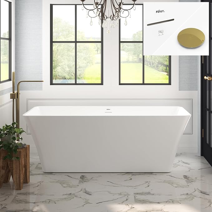 FerdY Sentosa 67" Acrylic Freestanding Bathtub, Contemporary Design Soaking Tub by FerdY