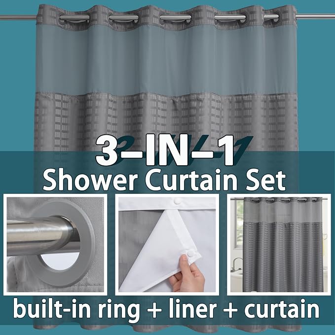Conbo Mio Extra Wide No Hook Shower Curtain - Image 3