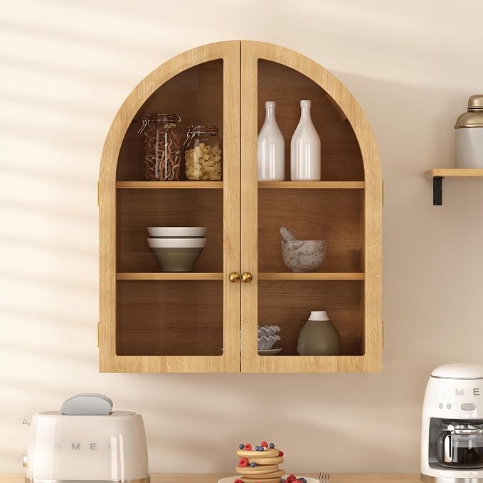 Small Arched Bathroom Wall Cabinet Modern Wooden Medicine Cabinet by MoomJiee