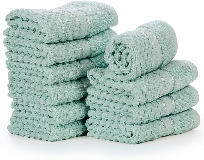 Ample Decor Mint Green Wash Cloth Set of 10 100% Cotton - Image 9