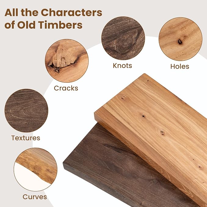 Floating Shelves for Wall Decor, Rustic Solid Elm Wood Live Edge Floating - Image 4