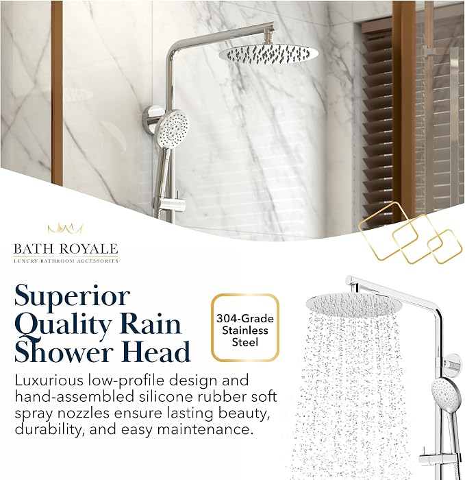 BATH ROYALE Rain Shower Head & Detachable Handheld Spray Combo, Easy Install & - Image 2