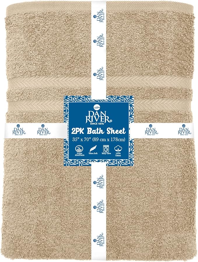 DAN RIVER 2 Pack Luxury Bath Sheets 35x70, 600 GSM, Soft & Quick Dry 100% Ring - Image 2
