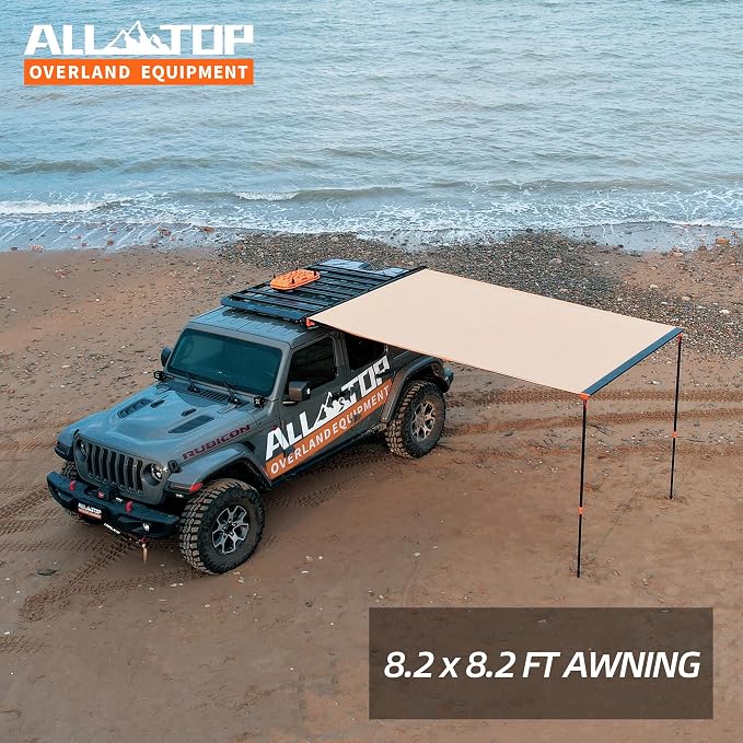 ALL-TOP Vehicle Awning 8.2'x8.2' Roof Rack Pull-Out Sun Shade UV50+, - Image 7