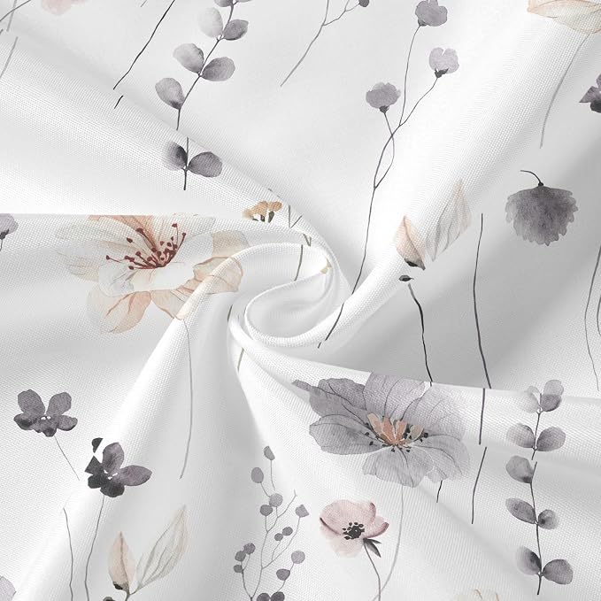 Gibelle Watercolor Floral Shower Curtain 72x72 Inch, Charcoal Grey Beige Flower - Image 4