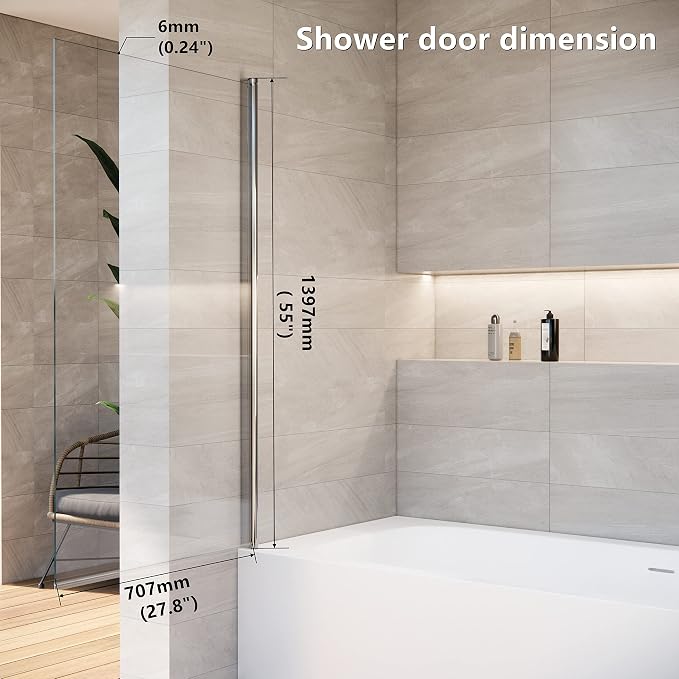Shower Door Swing Bathtub Screen, 30 *W x 55*H in Bathtub Shower, Bathroom Door - Image 2