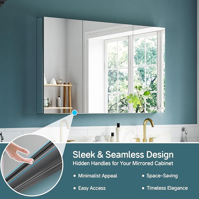 48"x30" Medicine Cabinet Mirror, Aluminum Silver Recessed Medicine Cabinet - Image 5