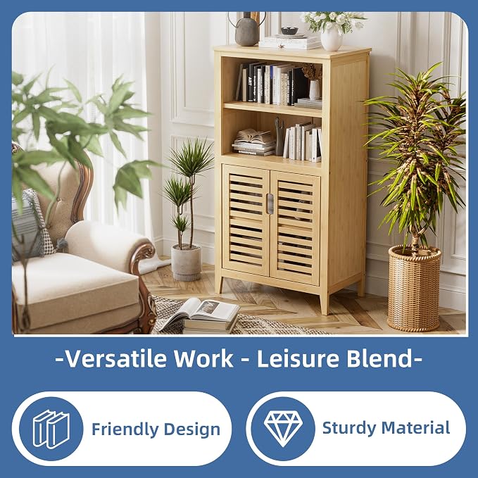 HITNET Bathroom Cabinet Freestanding, Bamboo Storage Cabinet 5-Tier Floor - Image 4