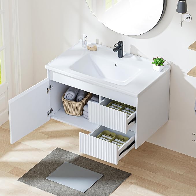 Floating Bathroom Vanity with Sink, 32 Inch Wall Mounted Bathroom Vanity with 2 - Image 6