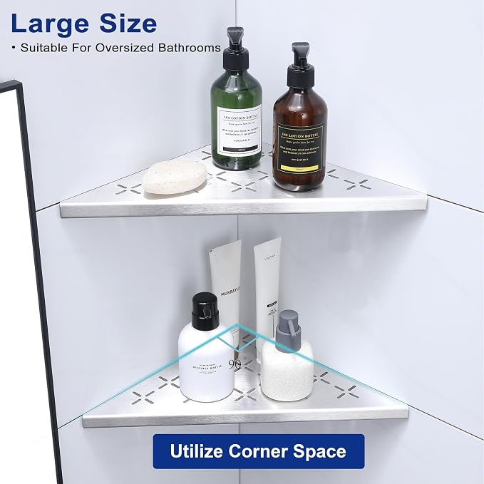 12" Corner Shower Shelf, Recessed Corner Shelf Organizer Rack, Large Size - Image 3