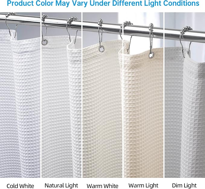 AmazerBath White Shower Curtain Fabric, Waffle Shower Curtain Polyester - Image 4