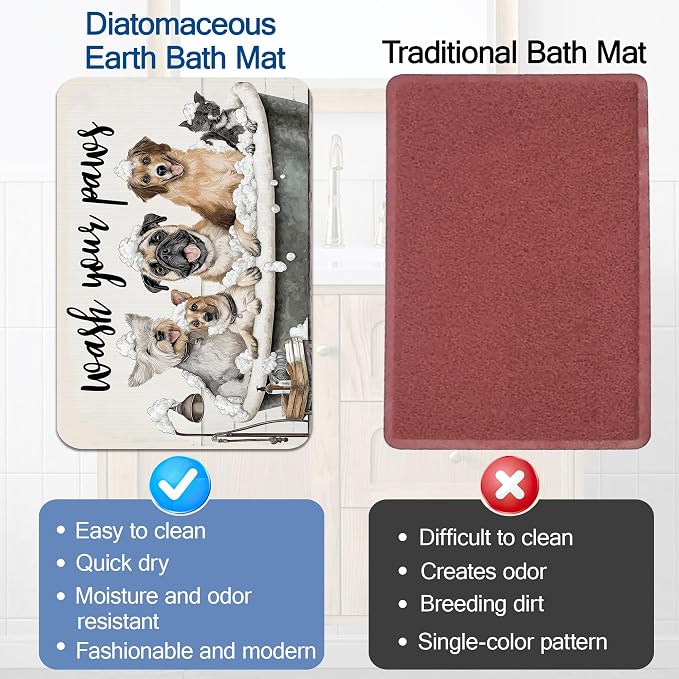 Funny Dogs Bath Mat for Bathroom, Wash Your Paws Washable Cover Floor Rug - Image 5